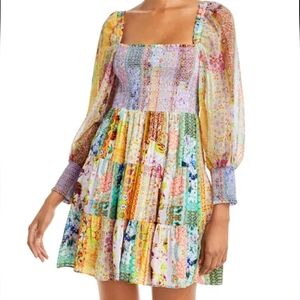 Alice + Olivia Rowen Smocked Patchwork Dress Floral Medium EUC